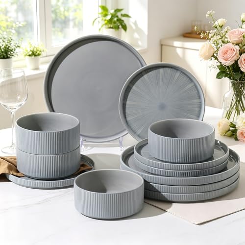 Stoneware Dinnerware Sets for 4 (Light Blue / 4-Set(12pcs))