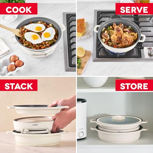 Stacks Stacking Cookware Set with Electric Burner (Cream 8pc / 8 Pieces)