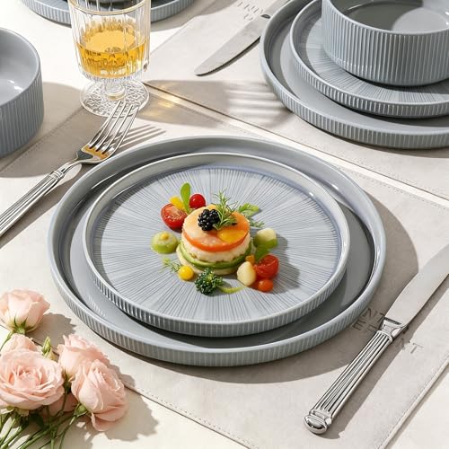 Stoneware Dinnerware Sets for 4 (Dusty Blue / 4-Set(12pcs))