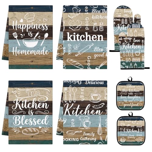 Teal Striped Kitchen Decor Set (Teal Striped)