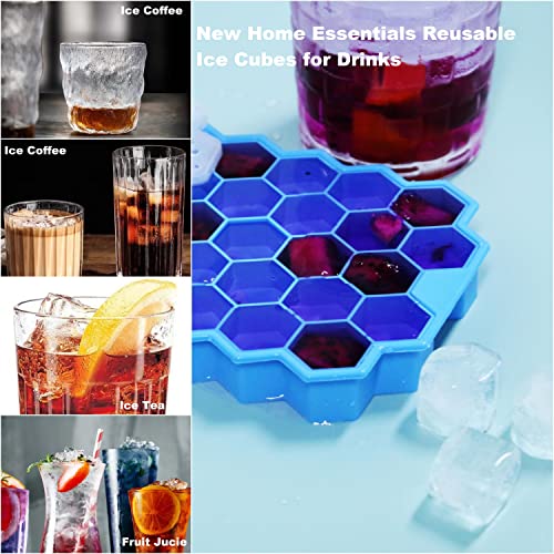 Ice Cube Trays for Freezer with Lid (3 Pack / Blue)
