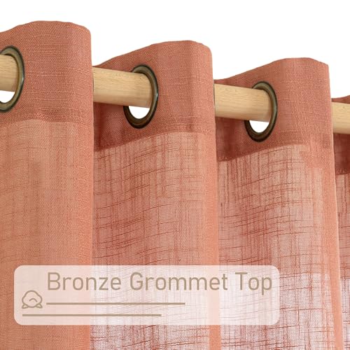 Terracotta Linen Curtains 63 inch Length 2 Panels for Living Room (52"W x 63"L (Pack of 2) / Terracotta)