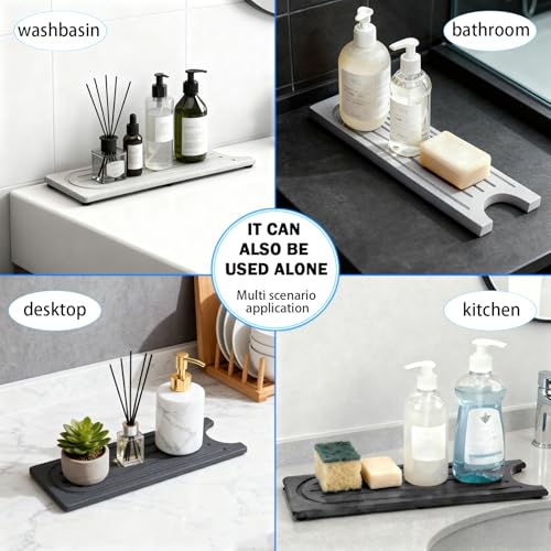 Faucet Mat for Kitchen Sink with Raised Feet (23.7" x 4" / White Gray Style 2)