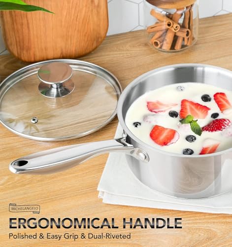 Triply Stainless Steel Saucepan Set with Lids 6pcs (1QT+2QT+3QT)