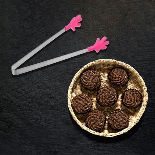 Mini Food Tongs 5.5" Pattern Shape Stainless Steel with Silicon Tips Small Cooking Tongs Kitchen Food Tongs Serving Tongs for Cooking Grilling BBQ Barbecue Kitchen (RoseRed)