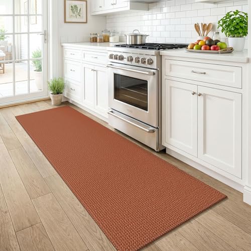 Runners for Hallways 2x6 ft Washable Kitchen Runner Non Slip Rubber Backed Hall Runners Cotton Entryway Runner Rugs Floor Indoor Backdoor Bedroom Kitchen (Burnt Orange/Tan / 2' x 6' (Runner))