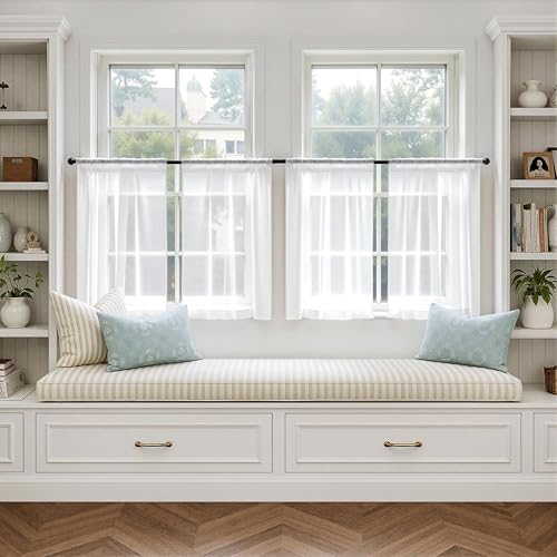 4 Panels White Extra Wide Sheer Curtains 59 x 63 Inches (59"W x 63"L (Pack of 4) / White)