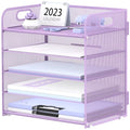 5 Trays Paper Organizer Letter Tray with Handle (Purple)