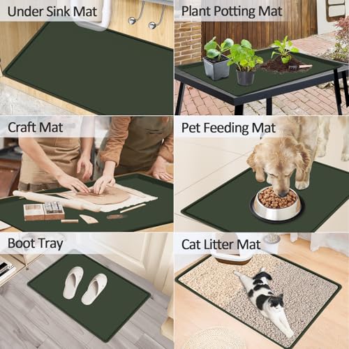 Silicone Coffee Maker Mat with Lip for Countertops (Dark Olive / 19.7'' x 15'')