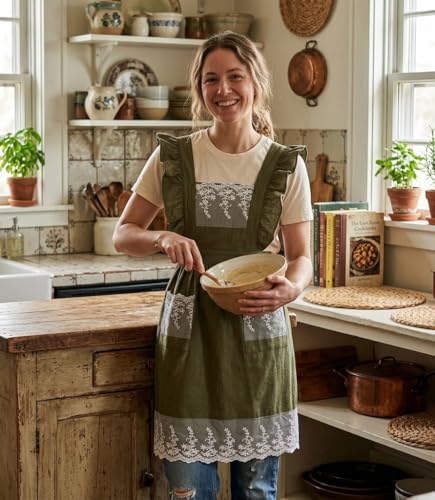 Vintage Aprons for Women (Olive Green)