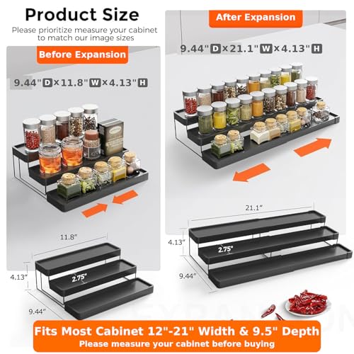 Expandable Spice Rack Organizer (Black / 1 Pack)