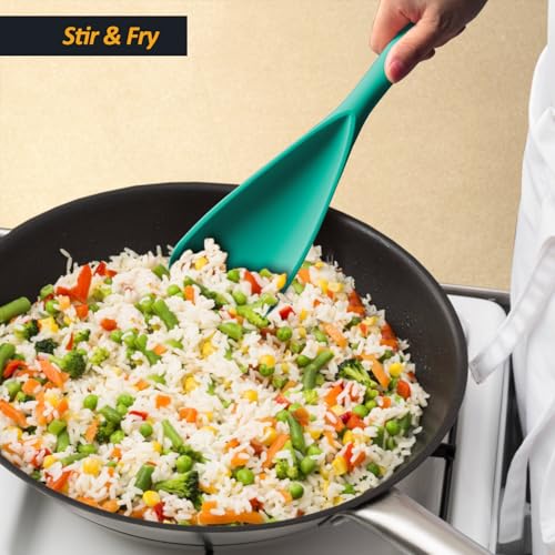 Silicone Cooking Spoon Spatula For Non (Teal_2-PCS)