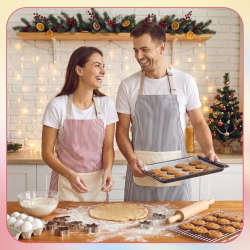 2 Pack Striped Kitchen Aprons with Detachable Hand Wipe