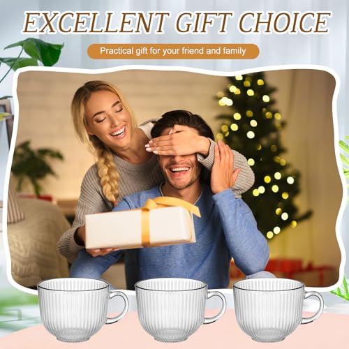 12 Pack Glass Coffee Mugs with Handles (Ribbed)