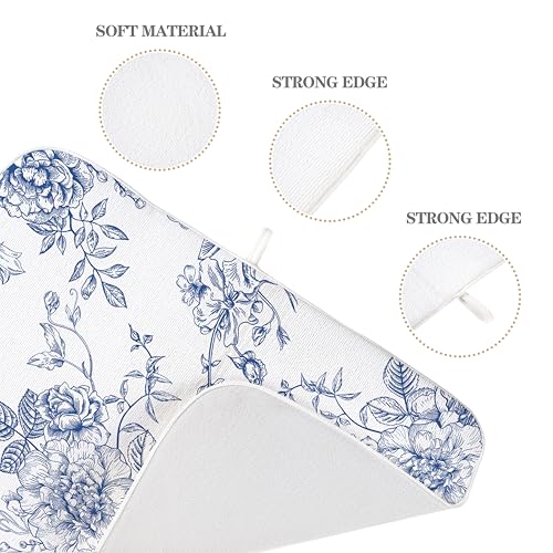 Chinoiserie Floral Dish Drying Mat 18 x 24 inch Vintage Blue Flower Decorative Drying Mats Microfiber Absorbent Dish Washable Draining Mat for Kitchen Counter Decor (18" x 18" / Chinoiserie)