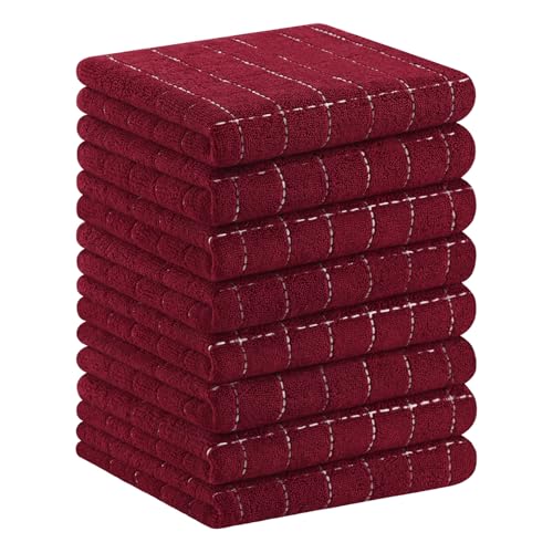 100% Cotton Terry Kitchen Towels (Burgundy Red / 13 X 28 - 8 Pack)