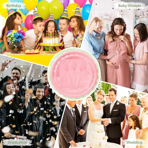 100 Light Pink Paper Plates and Napkins Disposable for Party (Pink 100 Plate Set / 7 & 9-inch Set)