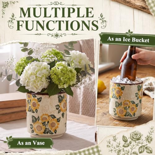 Rustic Ceramic Utensil Holder Sunflower 5.5" (Sunflower / 5.5" / Rustic)