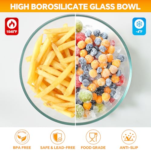 Glass Mixing Bowls with Lids Set of 5 (Transparent)