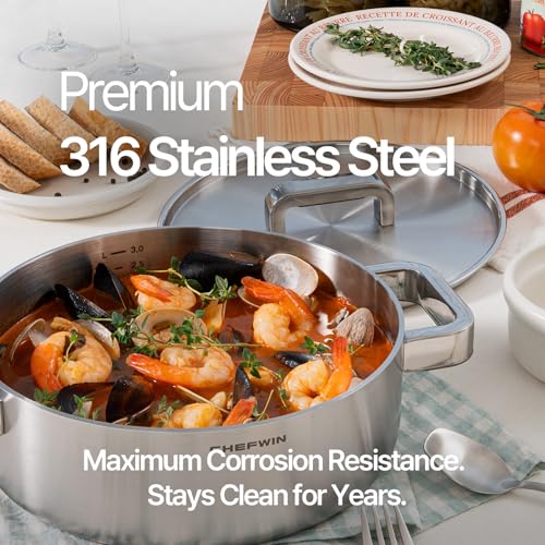316 Stainless Steel 3.8 Quart Brazier with Lid Stew Pot