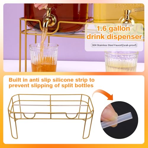 1.6 gallon Glass Beverage Dispenser with Stand (Golden)