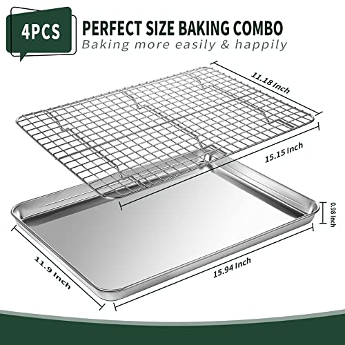 Jelly Roll Pan with Cooling Rack Set [2 Baking Pans + 2 Baking Racks] (16*12*1Inch)