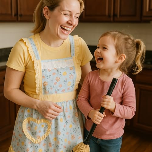 Womens Cooking Baking Apron (Lgt Blue Peach Flower)