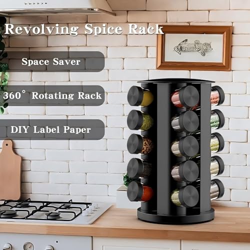 Rotating Spice Rack Organizer for Cabinet (Black)