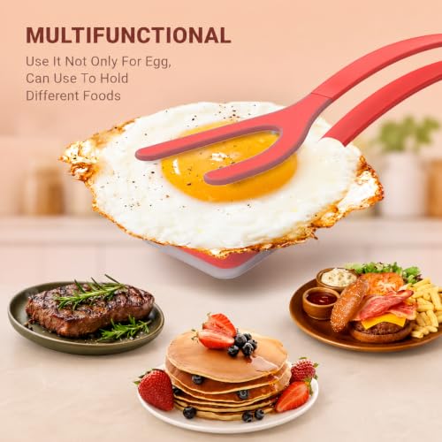 Silicone Egg Flipper Spatula Tongs (Red)