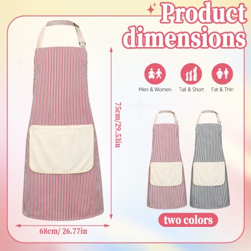 2 Pack Striped Kitchen Aprons with Detachable Hand Wipe
