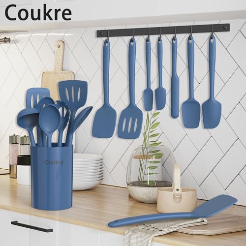 Silicone Kitchen Cooking Utensils Set (PureDarkBlue)