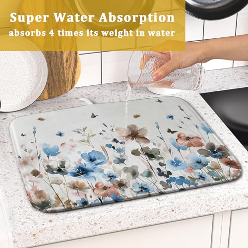 Watercolor Floral Dish Drying Mat (18" x 16")