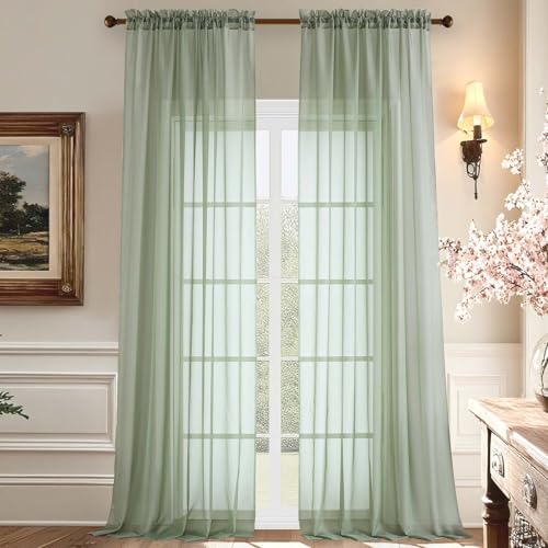 108 Inch Sage Green Sheer Window Curtains for Farmhouse (59"W x 108"L (Pack of 2) / Sage Green)