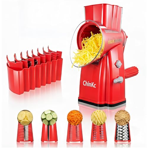 Upgrade Rotary Cheese Grater Shredder with Handle (Red)