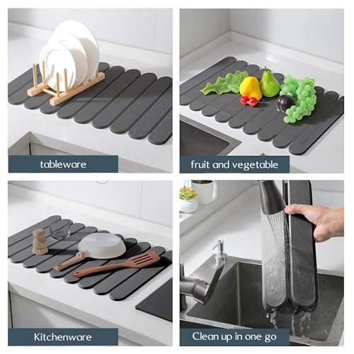 16"×12" Grey Stone Dish Drying Mats for Kitchen Counter (Dark Grey / 16"×12")