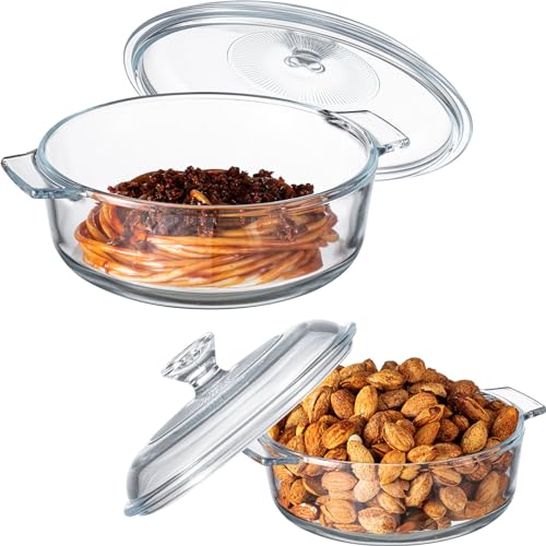 2 Pcs Glass Casserole Dish with Lid (0.8L/ 1.7L / Round)