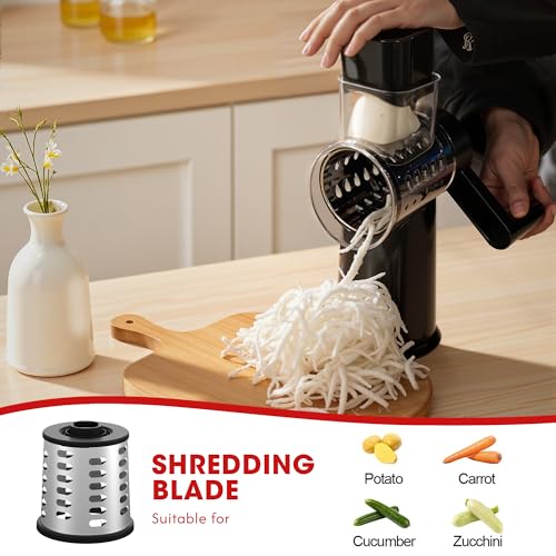 Rotary Cheese Grater Hand Crank with Foldable Handle (Black)