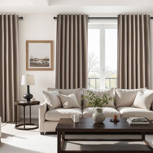 132 Inch Curtains 2 Panels for Bedroom Living Room Darkening Linen Blackout Drapes Thermal Insulated 100% Black Out Linen Drapes Back Tab Large Window Curtains Dark Flax (Faux Linen / 52"W x 132"L (Pack of 2))