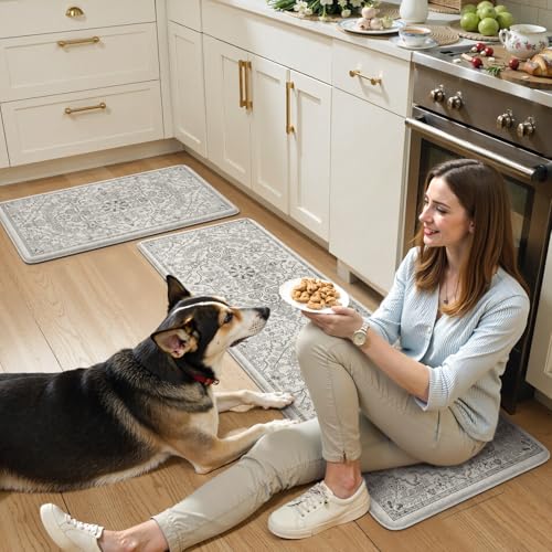 Anti Fatigue Kitchen Mats (Light Grey/Multi / 17.3" x 59"+17.3" x 29"--0.47 inches)