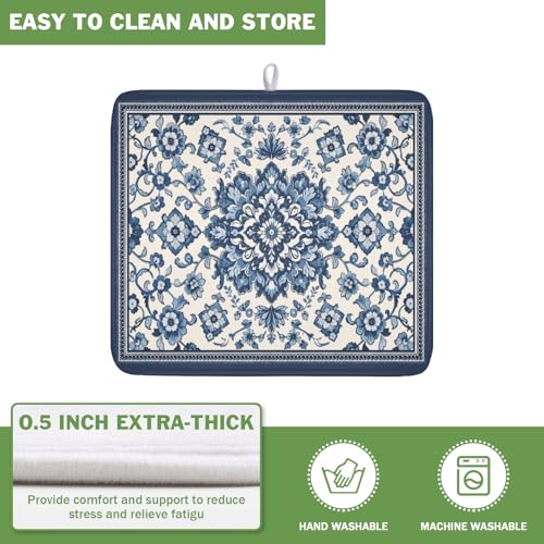 Blue Floral Dish Drying Mat for Kitchen Counter Vintage Flower Pattern Microfiber Dish Drainer Mat Rustic Farmhouse Absorbent Washable Drying Pad Extra Large 16"x18" (Vintage Blue Floral / 18" x 16")