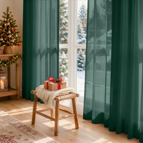 4 Panels Hunter Green Christmas Sheer Curtains 42 x 108 Inches (42"W x 108"L (Pack of 4) / Hunter Green)