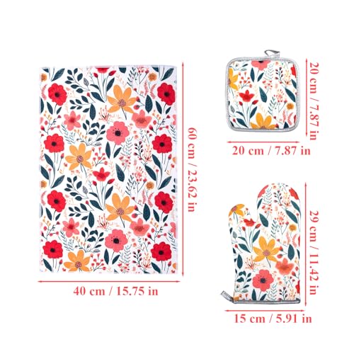 6 Pcs Kitchen Stuff Accessories (6 Pcs (2x Oven Mitts +2x Pot Holders+1x Apron+1x Kitchen Towel))