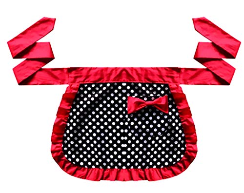 Womens Kitchen Baking Waist Pocket Half Bistro Kitchen Cooking Apron (Red)