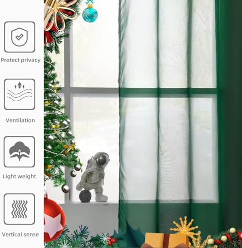 Solid Sheer Rod Pocket Curtain Voile Draperies 2 Panels White Beige Black Ivory Grey 26 Inch Width 30 Inch Long 1 Pair for Kitchen Bedroom Children Living Room Yard (Foliage Green / 26"W x 30"L (Pack of 2))