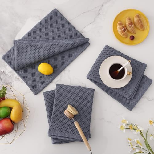 100% Cotton Oversized Waffle Weave Kitchen Towels 12 (Dark Grey / 20 X 28 - 12 Pack)