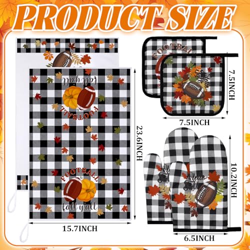 6 Pack Fall Thanksgiving Kitchen Decor Accessories Set (Muted Color / Football)