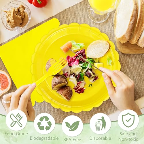 100 Cute Yellow Paper Plates and Napkins Disposable for Party (Yellow 100 Plate Set / 7 & 9-inch Set)