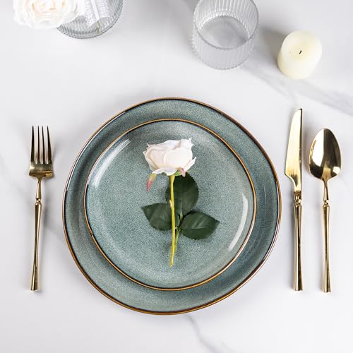 Ceramic Dinner Plates Set of 6 (Blue Sea / 10.5 Inch)
