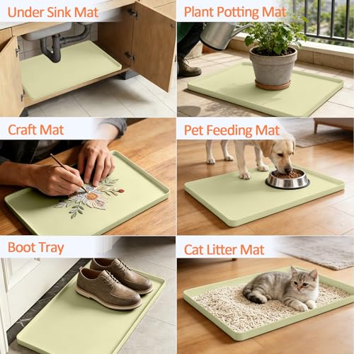 Silicone Coffee Maker Mat with Lip for Countertops 15.7''x11.8'' Sage Green (Sage Green / 15.7'' x 11.8'')
