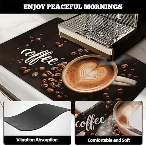 Dish Drying Mat Large Coffee Mat Absorbent Drying Mat for Kitchen Counter Coffee Bar Accessories 32"x 17" (Coffee and Beans 1)